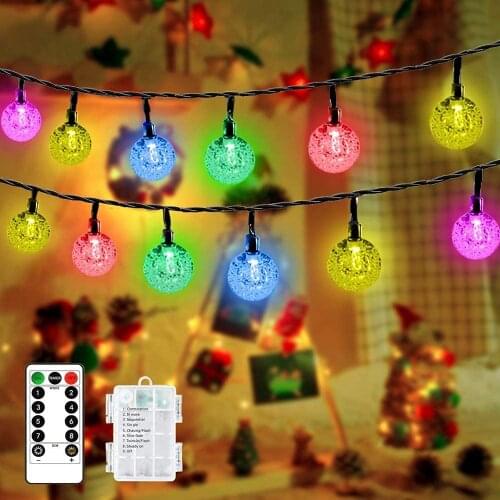 Christmas Tree Balls Globe Crystal Garland Ball Led Festoon Fairy Decoration String Light 3/6M Battery Operated Waterproof IP65