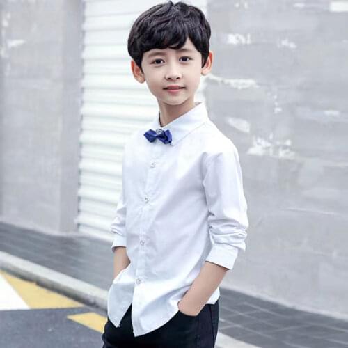 Children Boys Shirts 4 Season Full Sleeve Tops Kids Baby Shirt For Child Boys Clothes White Color Toddler Boy Blouse 3 4 6 8 10
