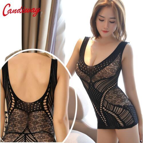 Sexy fishnet mini Dress Underwear Corchless Lingerie Hollow Out web lover games Sexy Asymmetric mesh Bodysuit Halterneck