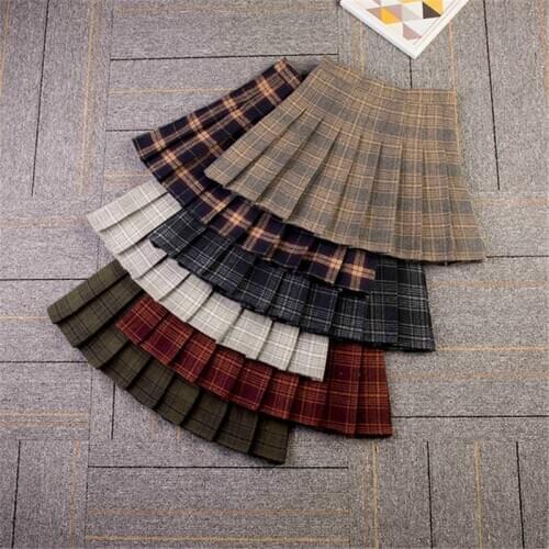 Winter Tennis Skirts Autumn Woolen Plaid Pleated Skirt Higt Waist Student Cheerleader Uniform With Inner Shorts Badminton Skirts