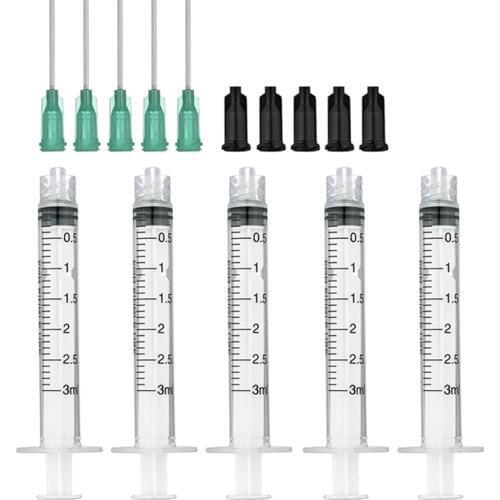 5 Pack 3ml Syringes with Blunt Tip Needles and Storage Caps Plastic Syringe for Glue Applicator, Oil Dispensing Multiple Uses