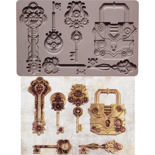 Mechanical Lock & Keys Silicone Mold Fondant Cakes Decorating Mould Sugarcraft Chocolate Baking Tools For Cakes Gumpaste Form