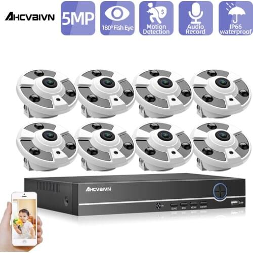 AHCVBIVN HD 5MP IP Camera Set H.265 CCTV System 8CH POE NVR Kit Outdoor Waterproof Surveillance Camera P2P Video Audio Recorder