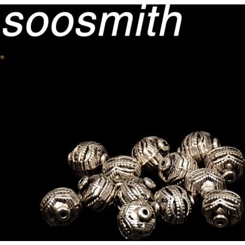 Soosmith 8MM 20Pcs Football Shape Small Hole Tibetan Silver Round Spacer Metal Beads For Jewelry Making Diy Accessory Wholesale