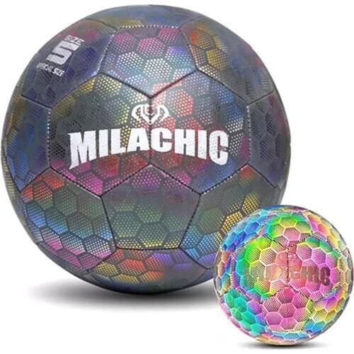 Reflective Football Night Glowing Soccer for Child Adult holographic reflective soccer ball premium reflective PU leather Gift