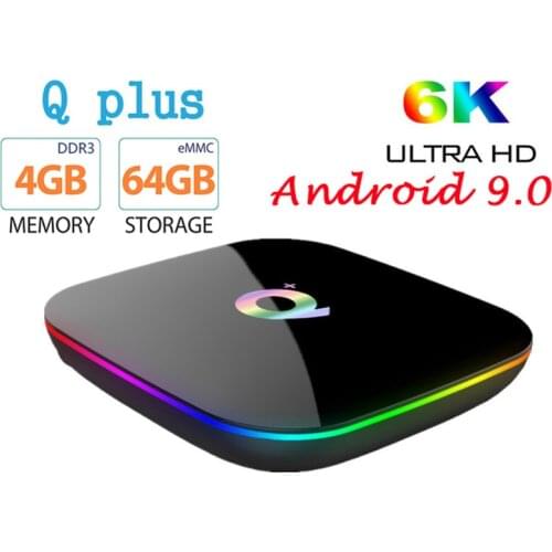 Q Plus Android 9.0 TV Box Smart TV Box 4GB RAM 64GB Allwinner H6 Quad Core 6K H.265 USD3.0 2.4G Wifi Google Play store Youtube