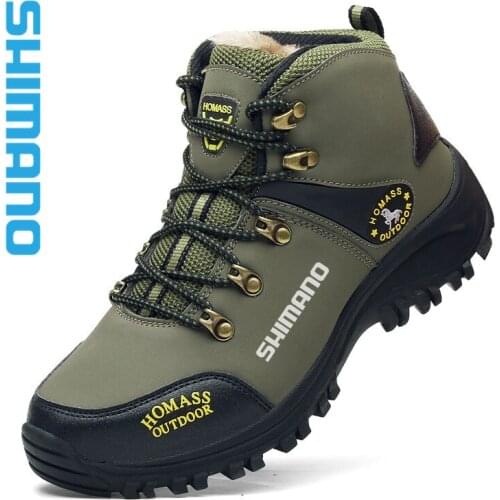 Shimano Outdoor High Quality Brand Hiking Shoes Tactical Boots Winter Army Fishing Trekking Climbing AthleticPlus Velvet Shoes