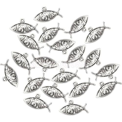 20 Pieces Vintage JESUS Fish Pendant Beads Men Women Christian Religious Jewelry Charms fit Necklace Bracelet Key Chain