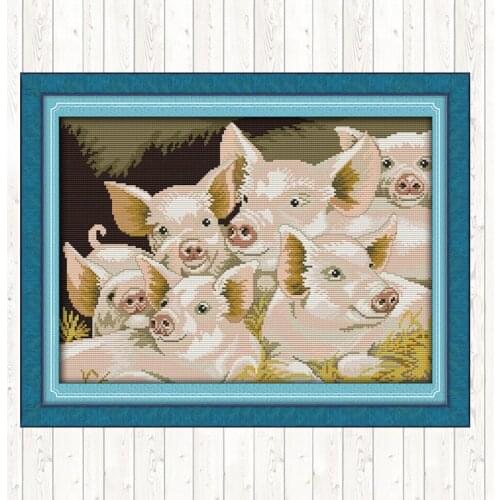 Lovely Pig Embroidery Handmade Needlework Package 11CT 14CT Cross Stitch Set DMC Floss Kits Cross Stitch Kits Wall Home Decor