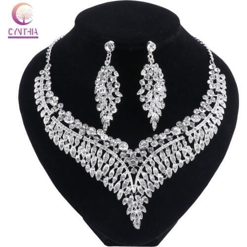 Jewelry Exquisite Leaves Shaped Necklace Earring Sets with Crystal Rhinestones Fashion Bridal Wedding Party Jewelry sets