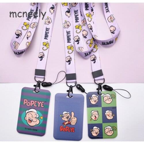 Popeye Cartoon Student Bank Credit Card Holder Bus ID Holder Identity Badge Protective Case with Pendant Women Men Card Cover