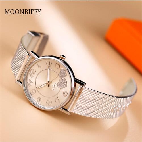 Watch Women Silver & Gold Mesh Love Heart Dial Wristwatches Fashion Casual Womens Quartz Watches Relogio Feminino