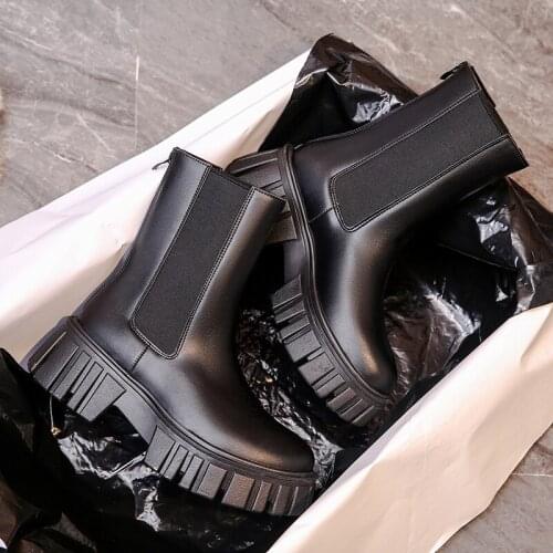 2021 High Quality Ankle Boots for Women Autumn Motorcycle Boots Thick Heel Platform Shoes Woman Slip on Round Toe Fashion Boot