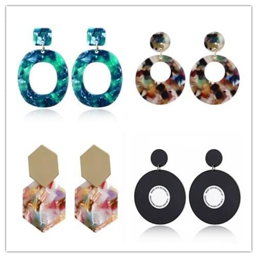 Exaggerated clip on Earrings for Women Acrylic Acetic Acid Sheet Geometric Circle Leopard Print Dangle Earring Fashion Jewelry