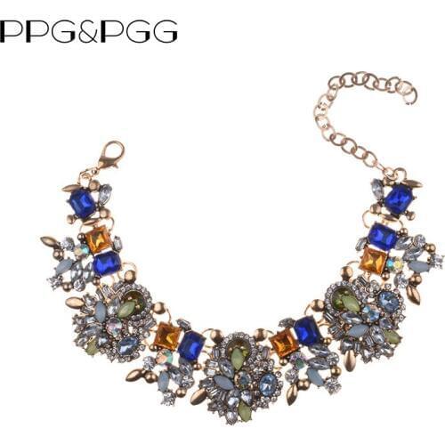 Fashion Luxury Crystal Rhinestone Statement Charm Bracelets For Women Vintage Ethnic Bracelets Bangles Wholesale