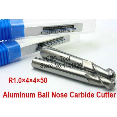1PCS 2F R1.0*4*4*50L Aluminum Carbide Ball nose End Mill,CNC router bits, Aluminum carbide cutter,machine, CNC milling tools