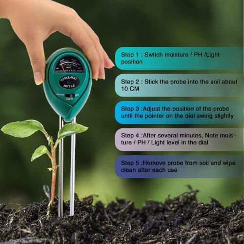 10Pcs/lot 3 in 1 Soil Tester Kits with Moisture/Light/pH Function Gardening Tool Kit Soil Analysis Detector Pot Plant Farm Use