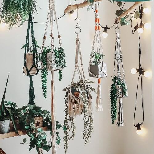 1x Hand-woven Hanging Blue Flowerpot Net Bag Plant Greening Hanger Hanging Rope Garden Balcony Wall Decoration Hanging Hemp Rope