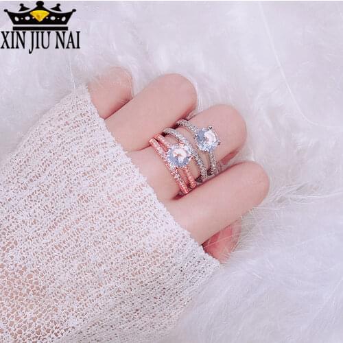2/pcs set 18k Gold Crown Princess Anillos De Bague Etoile Natural white crystal, shining beautifully Rings Bizuteria Women Men