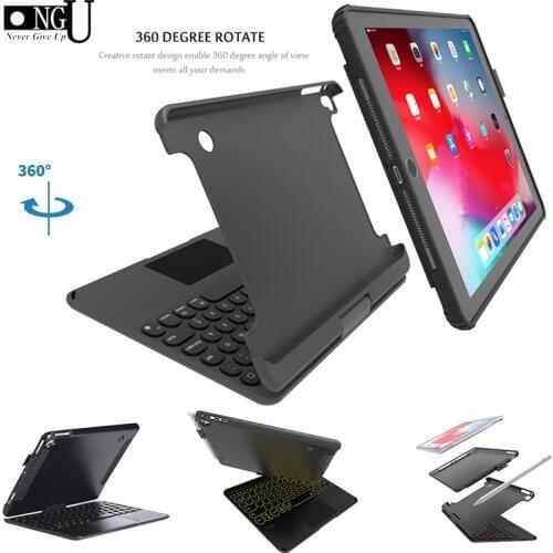 2020 For iPad 9.7 2017 2018 Pro9.7/Air2/Air 360 Rotating Colorful Lighting Touchpad Bluetooth Keyboard Case Cove for iPad 5 6