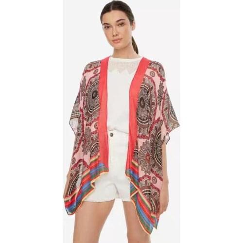 2021 Spanish Desigual Ladies Print breathable shading shawl beach fashion scarf cotton silk sales