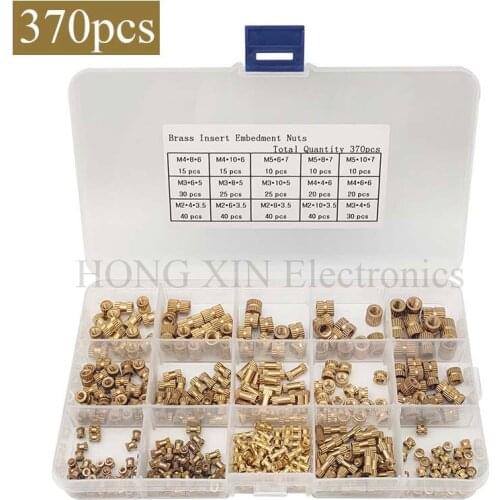 370pcs/Set M2 M3 M4 M5 Female Thread Knurled Brass Threaded Insert Embedment Nut Assortment Kit Round Insert Embedded Nuts