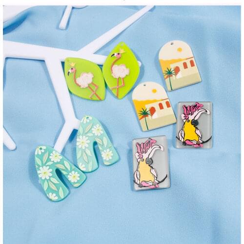 4pcs 3D Flamingo and Parrot Stamp Acrylic Charms DIY Jewelry Earring Making