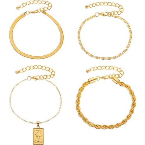 4pcs/set Gold Bracelets Sets For Women Wire Chain Pulseras Mujer Best Friends Gift Boho Jewelry Wrap Bracelets & Bangles