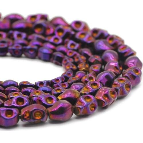 4x6/6x8/8x10MM Hematite Natural Stone Purple Skull Head Spacer Loose Beads For Jewelry Making Handmade DIY Bracelets Accessories