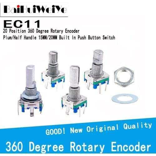 5PCS/LOT 20 Position 360 Degree Rotary Encoder EC11 w Push Button 5Pin Handle Long 15/20MM With A Built In Push Button Switch