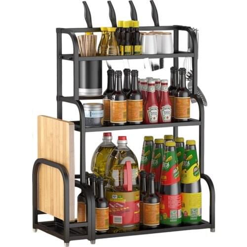 50cm Stainless Steel 3 Tier Kitchen Countertop Spice Rack Organizer Cabinet Shelves Knife Holder with Cutting Board Rack