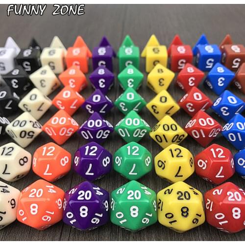 7pcs/set Opaque Sided Dice Multi-Sided D4 D6 D8 D10 D10% D12 D20 Acrylic Table for DND RPG Party Board Game