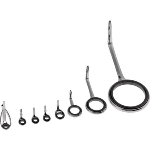 8pcs 6 Mixed Sizes Fishing Rod Pole Guides Tips Top SIC Ring Eyes Repair Kit