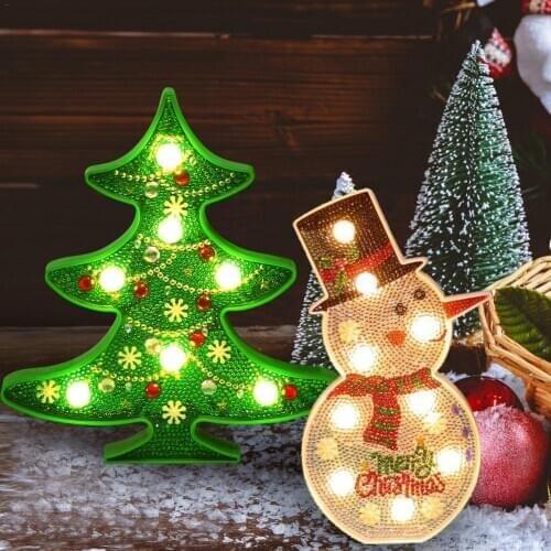 DIY Diamond Painting 3D Christmas Tree LED Lights Christmas Decoration Lighting Cute Snowman Ornament Xmas Party Home Decor