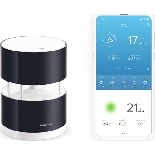 Netatmo Anenometer Rain and Wind Gauge Smart Home Wireless Control Mount Black Google Asistant Alexa HomeKit Hogar Inteligente