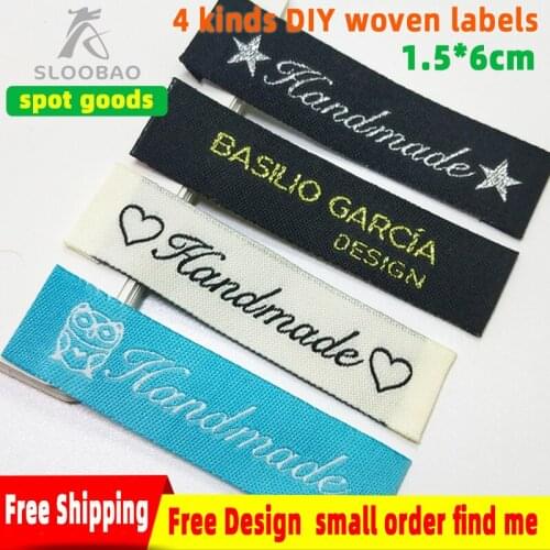 Free shipping mix Handmade Labels Cotton Main Labels for T-shirt Baby Clothing Woven Labels