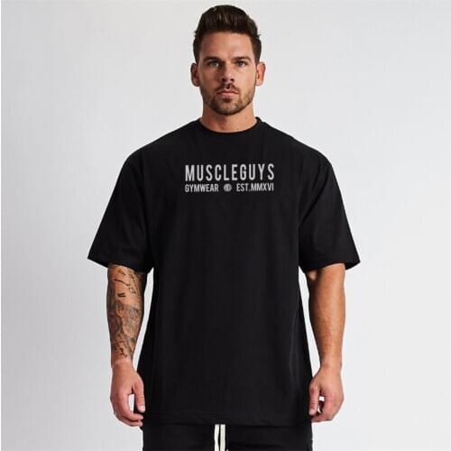 Muscleguys Brand Oversized T-shirt Men Dropped Shoulder Half Sleeve Fitness T Shirt Summer Loose Gym Clothing Bodybuilding Tees