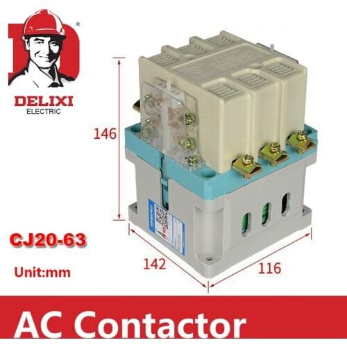 DELIXI 63A AC Contactor 3 Phase CJ20-63 2NO 2NC Coil Voltage AC 220V 380V