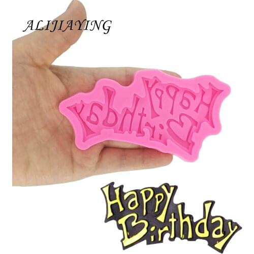 DIY Happy birthday shape Sugarcraft Silicone Molds letter Gumpaste Chocolate Fondant Cake Decorating Tools wholesale D1334