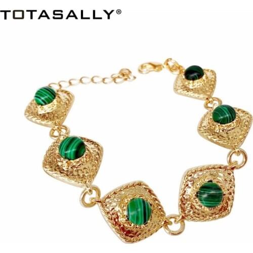 TOTASALLY New Geometric Bracelet for Women Vintage Link Peacock Stone Simulated Pearl Charm Bracelet Gifts Dropship