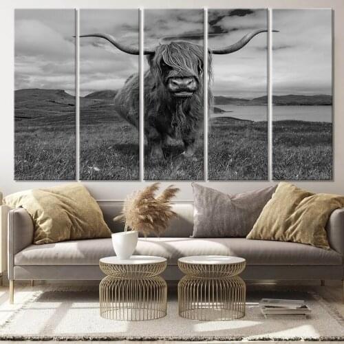 Highland Cow in Scotland Canvas Paintings Animals Wall Art Prints Room Decor Pictures and Posters for Bedroom Home Decoration