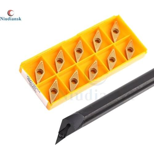 10pcs VBMT1604 Inner Hole Carbide Inserts + 1pc S20R-SVXBR16 Internal Turning Tool Holder S25S-SVXBR16 SVXBL CNC Lathe Tools Set