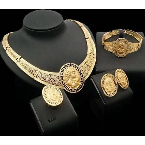 HOT Dubai gold Maria jewelry sets for women wedding gifts Africa Party Necklace ring earrings bracelet set Nigeria jewellery