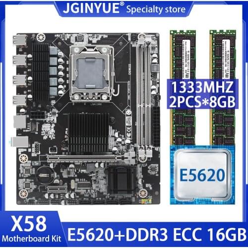 X58 Motherboard LGA1366 combo with Intel Xeon E5620 processor and DDR3 16GB 2*8G ECC Memory Micro-ATX plate MACHINIST X58V1608
