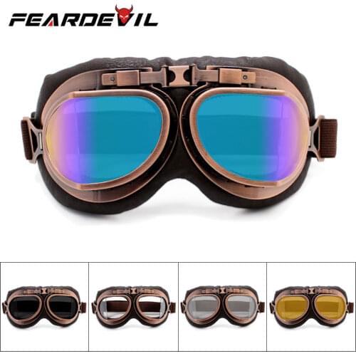 Feardevil Retro Motorcycle Goggles Glasses Vintage Moto Classic Goggles for Harley Pilot Steampunk ATV Bike Copper UV Protection