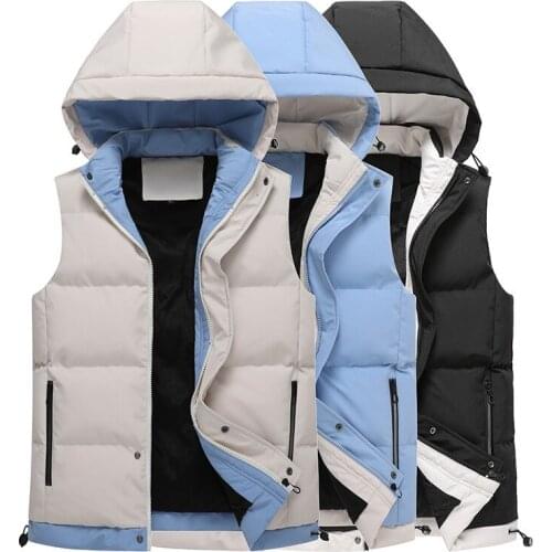 Mens Vest Jacket Winter Windproof Warm Sleeveless Men Jacket Fashion Hooded Casual Vests Men Autumn Thicken Waistcoat
