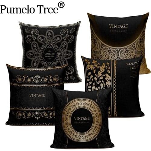 Quality Vintage Retro Stylish High Density Decorative Pillow Covering Throw Sofa Seat Car Cushion Cover Black Gold Frame Fashion