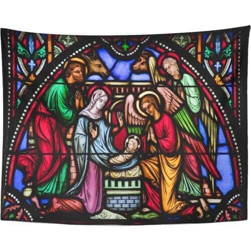 Brussels July 26 Stained Glass Window Depicting Nativity Scene on Christmas in The Cathedral Home Decor