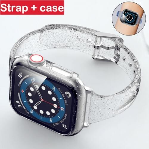 Sport Strap+case for Apple Watch Band Series 6 1 2 3 4 5 silicone Transparent for Iwatch 5 4 Strap 38mm 40mm 42mm 44mm wirst