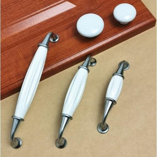 Modern White Ceramic Cabinet Handles Zinc Alloy Drawer Knobs Pulls Bright Chrome Wardrobe Door Handles Furniture Handle 96mm/128